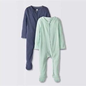Cloud Island Baby 2-Pack Ribbed Sleep N Play 2-Way Zipper Navy Mint 0-3M NEW